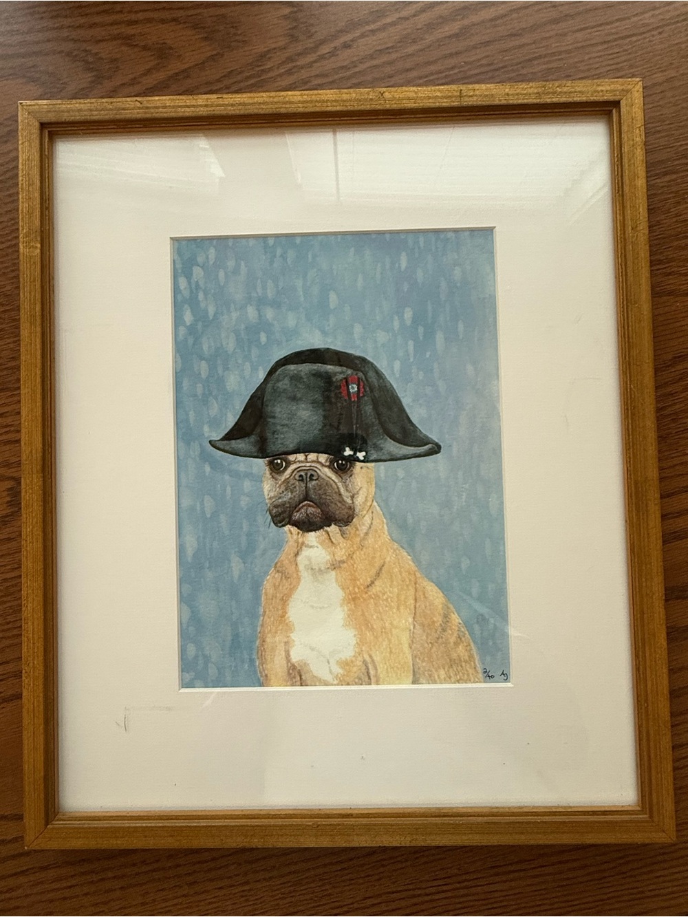 Signed & Numbered French Bulldog Biscorne Hat Print - Custom Framed - 16.5 x 14